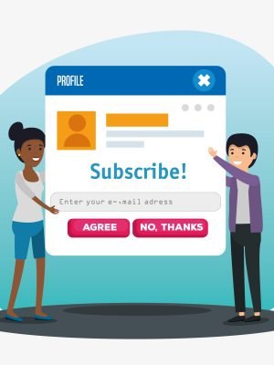 Home girl and boy with chat profile message